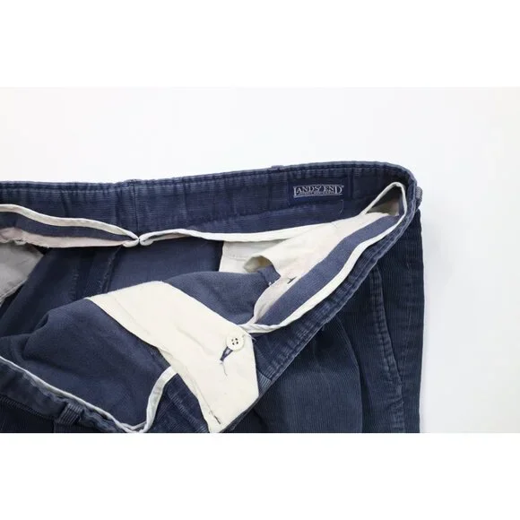 Vintage 70s Lands End Mens 40x32 Faded Wide Leg Corduroy Chino Pants Blue USA